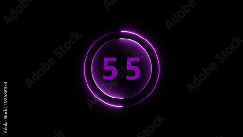 Purple Neon Circle With Number 55 On Black Background fifty five numeral