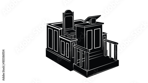 Black silhouette of a modern house with white outline 3D render isolated on white background