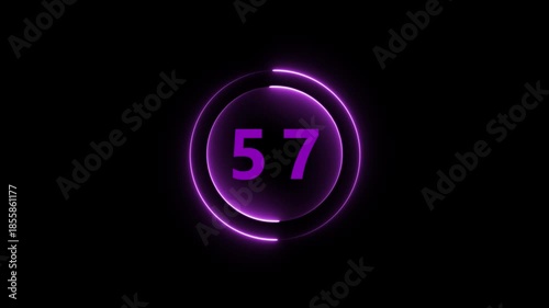 Purple Neon Circle With Number 57 On Black Background fifty seven numeral