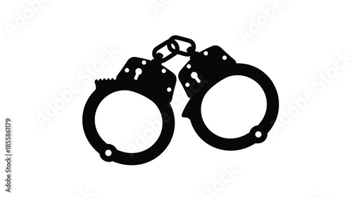 Black silhouette of handcuffs isolated on white background