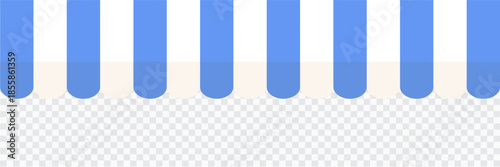 Awning tent canopy striped roof, sunshade. Cafe, shop or restaurant front view curtain. Rain protection awning for franchise stores