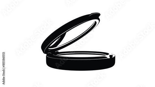 Black silhouette of a compact makeup mirror with lid open isolated on white background