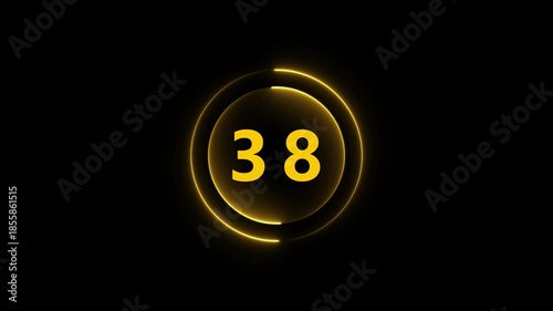 Yellow Neon Circle With Number 38 On Black Background thirty eight numeral