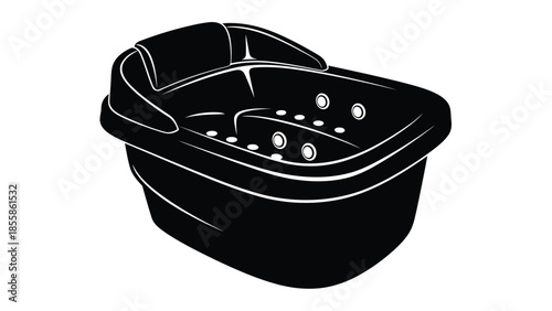 Black silhouette of a modern jacuzzi tub with jets and seat isolated on white background