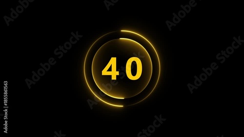 Yellow Neon Circle With Number 40 On Black Background forty numeral