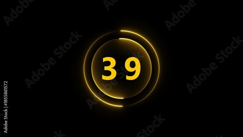 Yellow Neon Circle With Number 39 On Black Background thirty nine numeral