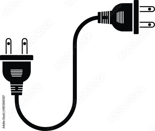Black electrical plug and socket on a white background Keywords: electricity, power, plug, socket, cable, cord, connection