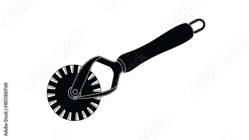 Black silhouette of a pizza cutter on a isolated on white background