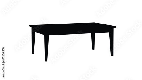 Black silhouette of a rectangular table with four legs isolated on white background