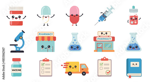Medical supplies and equipment illustration on a white background