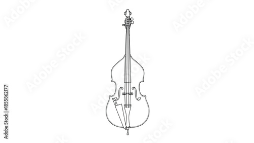 Minimalist line drawing of a cello isolated on white background