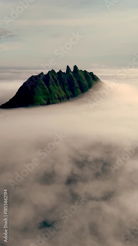 Explore the stunning Drangarnir in the Faroe Islands as it towers above a majestic sea of clouds. This unique landscape showcases the raw beauty of nature and dramatic scenery.