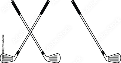 Crossed Golf Clubs and Single Golf Club Icons on White Background sport equipment