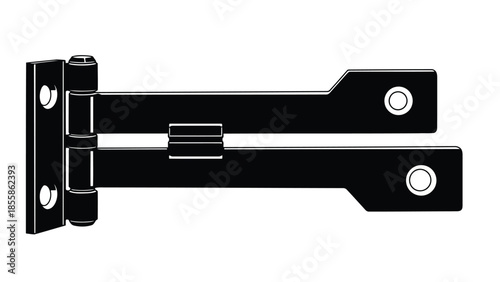 Black metal door hinge vector graphic isolated on white background