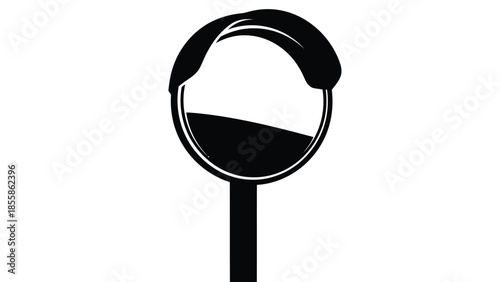 Minimalist black silhouette of a magnifying glass icon isolated on white background