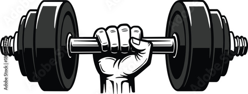 Hand Gripping a Heavy Dumbbell with Weight Plates on White Background Keywords: hand, grip, dumbbell, weight, lifting, exercise