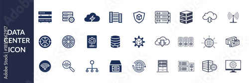 Data Center Infrastructure and Cloud Computing Vector Icon Set for Technology and Networking