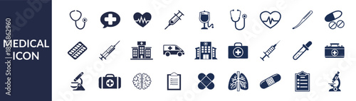 Healthcare and Medical Services Vector Icon Collection for Hospital and Medical App UI