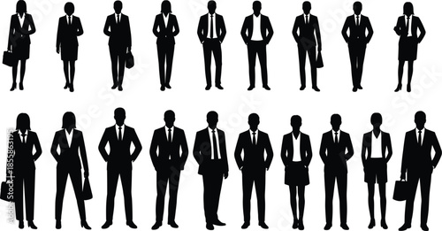 Silhouette collection of business people in suits and professional attire Keywords: business, people, silhouette, man, woman