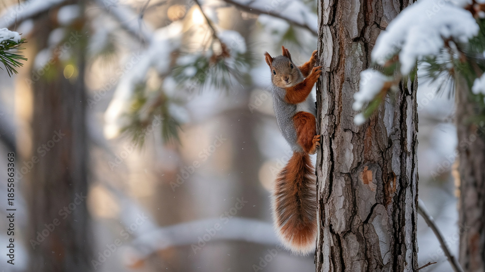 Obraz premium A squirrel darts across her path at dawn