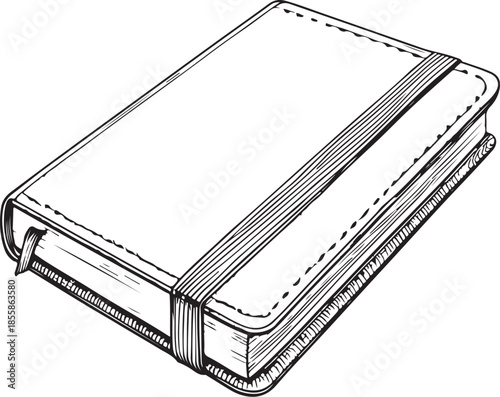 Organizer Diary Planner Notebook Hand-drawn Sketch Drawing Vector Illustration, Line Linear Symbol Engraving Coloring Book, Black and White Isolated