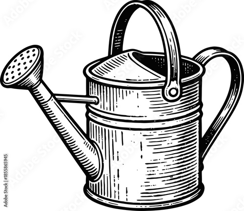 Vintage Metal Watering Can With Handle And Spout Isolated On White Background