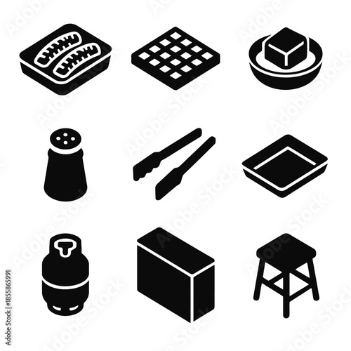 Kitchen utensils and ingredients icons set