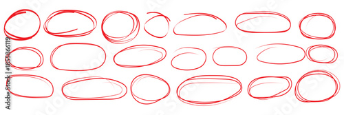 Handdrawn doodle grunge circle highlights. Charcoal pen round ovals. Marker scratch scribble inrounder. Round scrawl frames. Vector illustration of freehand painted circular note