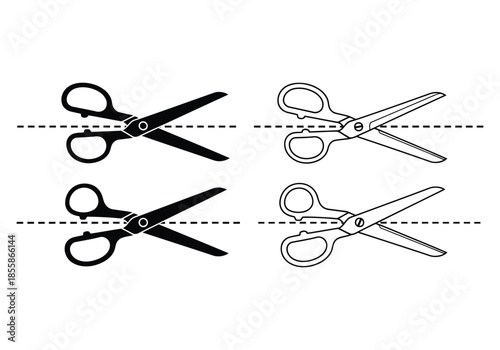 Four pairs of scissors in different styles and colors on