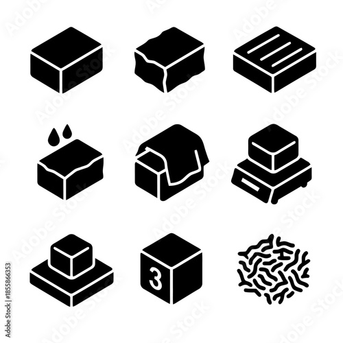 Collection of baking and mixing emoji symbols in black and white