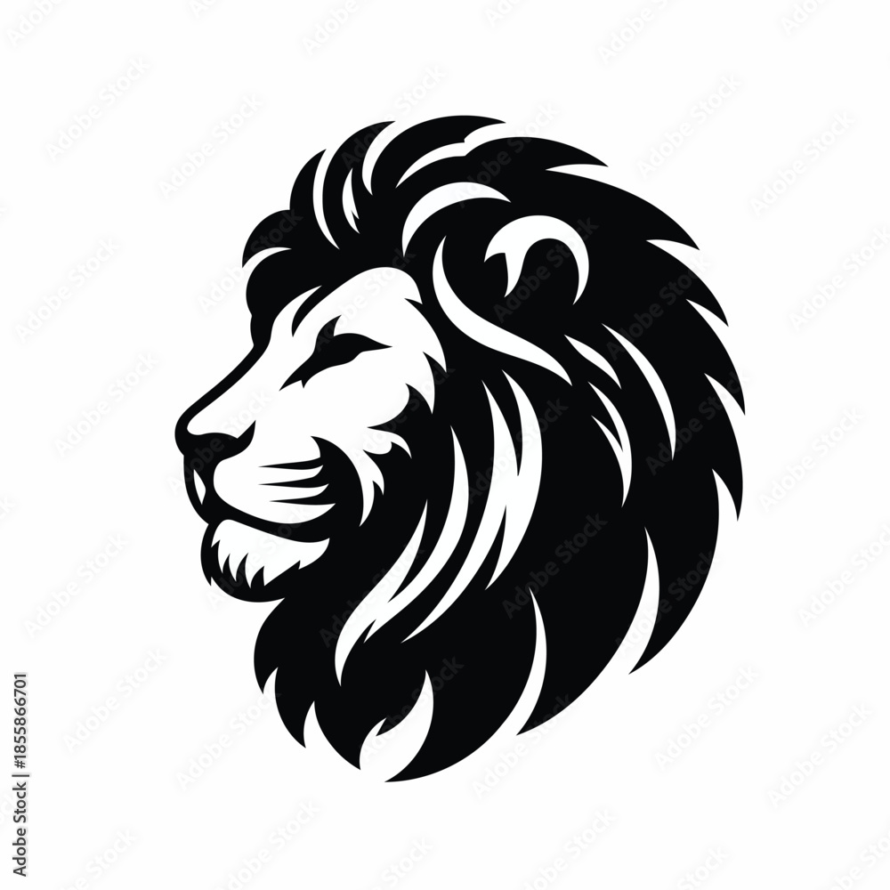 Fototapeta premium Black and white lion head graphic on white background vector