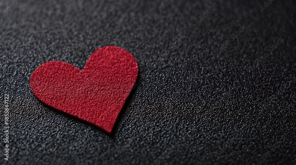 Obraz premium adoration. A red heart symbol stands out against a textured black background with a warm glow. wellbeing guides, coaching materials, designed for coaching and self-improvement content.