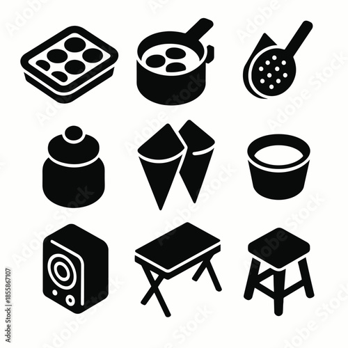 Set of kitchen and furniture icons: cookware, utensils, electronics, furniture collection