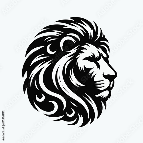 Wallpaper Mural Black and white lion head with flowing mane on white background vector Torontodigital.ca