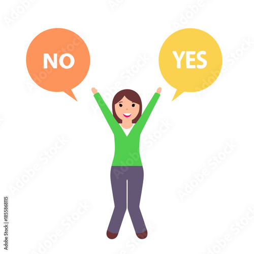 Positive Thinking Concept With Yes And No Speech Bubbles, Decision Making, Optimism, Choice Illustration