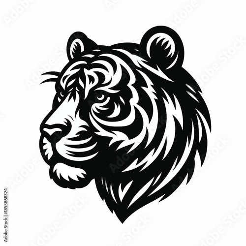 Wallpaper Mural Black and white tiger head illustration on white background vector Torontodigital.ca