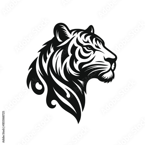 Wallpaper Mural Black and white tiger head with swirling mane on white background vector Torontodigital.ca