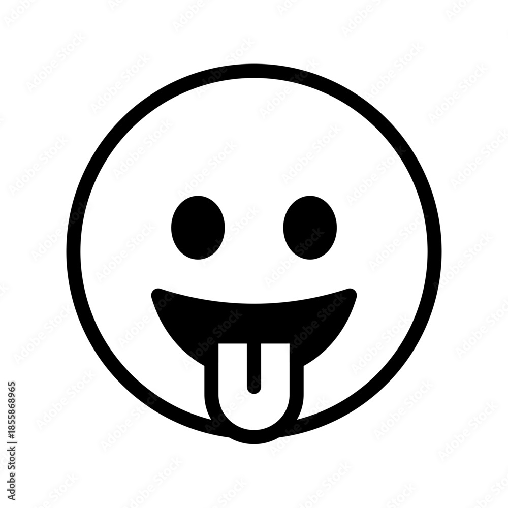 Fototapeta premium Smiley face with tongue line icon. Smile, smiling, emoji sign. Emoticon black symbol. Emotion concept. Vector illustration. Editable stroke. Flat design. Isolated on a white or PNG background.
