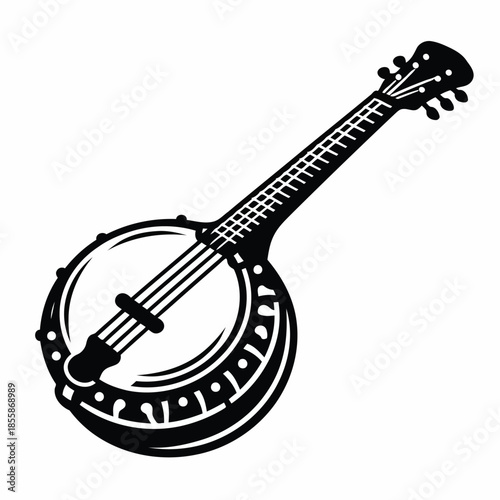 Black banjo on white background vector