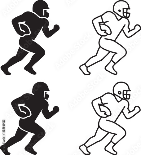Isolated Football Player Black Silhouette, football player running, American football action, football player pose, sports athlete action, football game, dynamic football vector, isolated icon