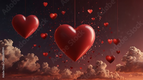 A romantic Valentine's Day background featuring red and pink heart shapes in a vector illustration design for a holiday celebration greeting card or wedding decoration symbol of love