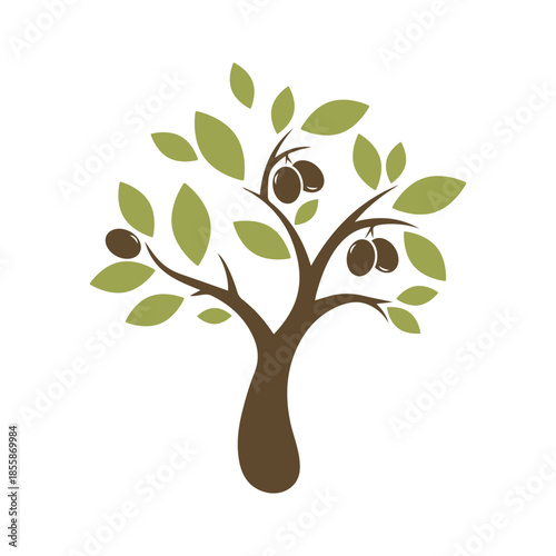 Olive Tree Vector Illustration - Flat Nature Icon with Fruit