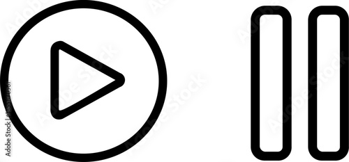 Play Pause Media Icons. Minimal Outline Vector Style