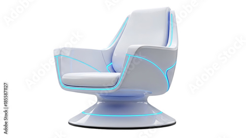 White swivel chair with high backrest isolated on transparent background