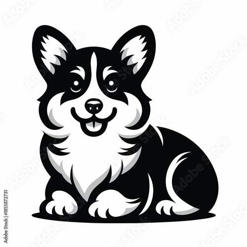 Black and white cartoon corgi dog sitting on white background vector