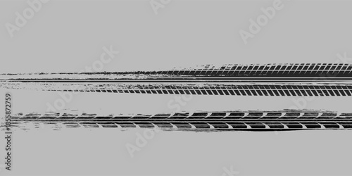 Tire trace track. Abstract wheels braking distances, tread silhouettes brushes. Isolated car or motorcycles vector trails. eps10 vector