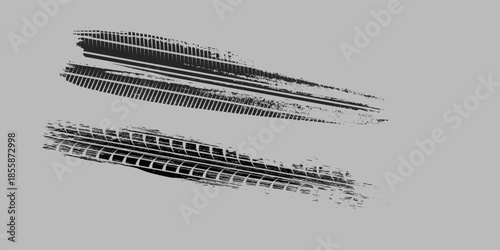 Tire trace track. Abstract wheels braking distances, tread silhouettes brushes. Isolated car or motorcycles vector trails. eps10 vector