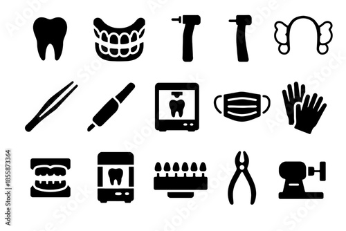 Dental icons set: tools, equipment, and icons for oral care