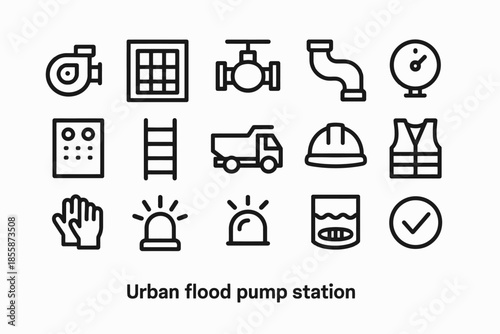 Urban flood pump station equipment icons for emergency management