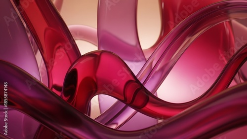 Abstract glass sculpture in red and pink